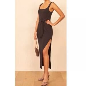NWT Reformation Hosby Dress Midi Ribbed Stretch Bow Slimming Minimalist Plus SZ